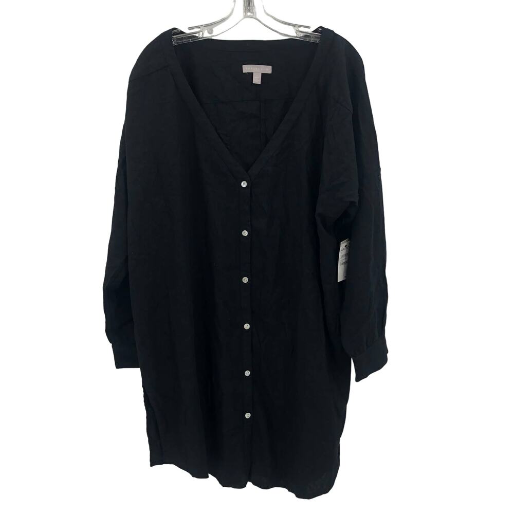 Chelsea28 NWT Solid Black T-Shirt Dress Long Sleeve Size Large Linen Lightweight